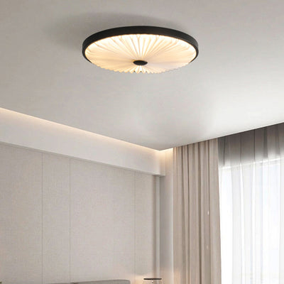 Modern Minimalist Round Pleated Iron PVC LED Flush Mount Ceiling Light For Bedroom