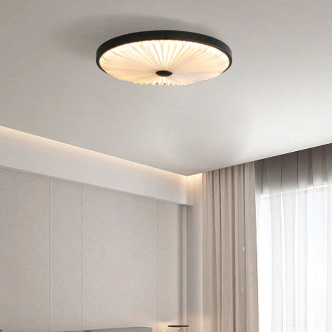 Modern Minimalist Round Pleated Iron PVC LED Flush Mount Ceiling Light For Bedroom