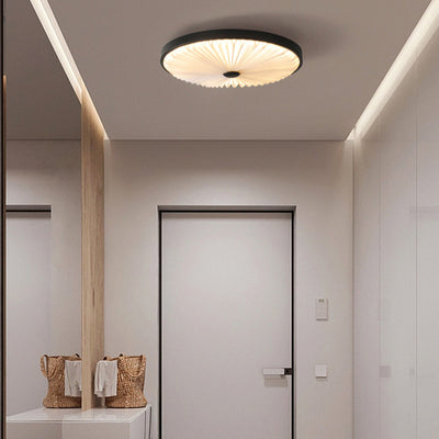 Modern Minimalist Round Pleated Iron PVC LED Flush Mount Ceiling Light For Bedroom