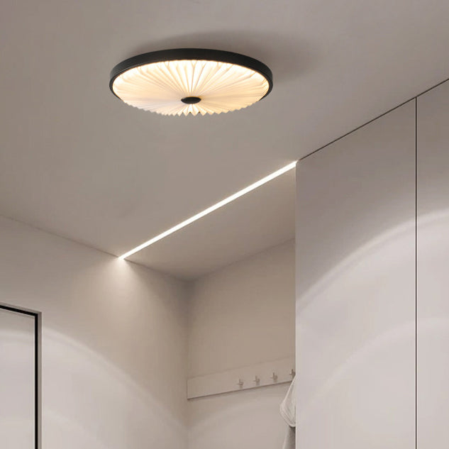 Modern Minimalist Round Pleated Iron PVC LED Flush Mount Ceiling Light For Bedroom
