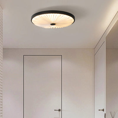 Modern Minimalist Round Pleated Iron PVC LED Flush Mount Ceiling Light For Bedroom