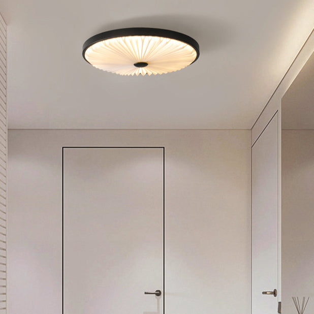 Modern Minimalist Round Pleated Iron PVC LED Flush Mount Ceiling Light For Bedroom