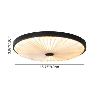 Modern Minimalist Round Pleated Iron PVC LED Flush Mount Ceiling Light For Bedroom