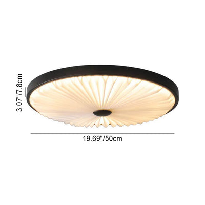 Modern Minimalist Round Pleated Iron PVC LED Flush Mount Ceiling Light For Bedroom
