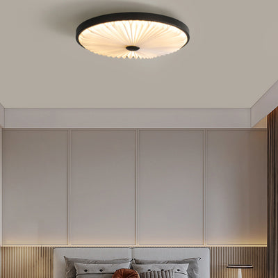Modern Minimalist Round Pleated Iron PVC LED Flush Mount Ceiling Light For Bedroom