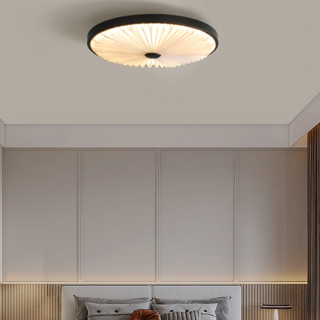Modern Minimalist Round Pleated Iron PVC LED Flush Mount Ceiling Light For Bedroom