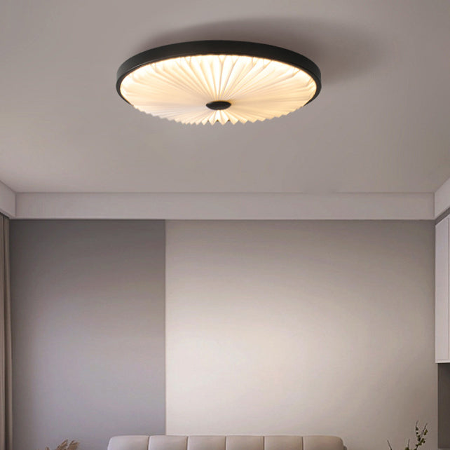 Modern Minimalist Round Pleated Iron PVC LED Flush Mount Ceiling Light For Bedroom