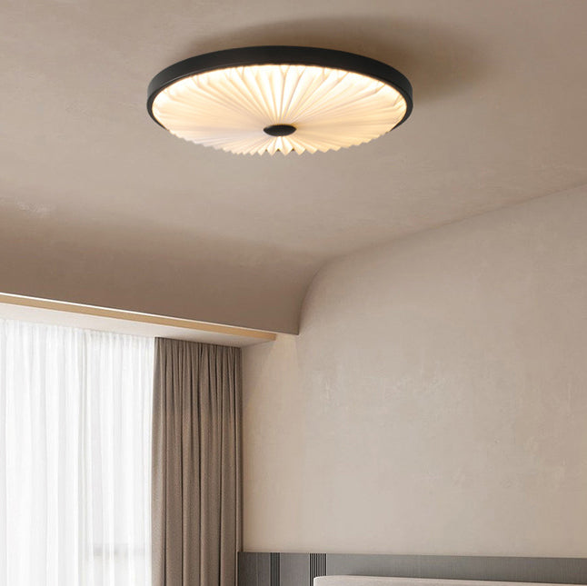Modern Minimalist Round Pleated Iron PVC LED Flush Mount Ceiling Light For Bedroom