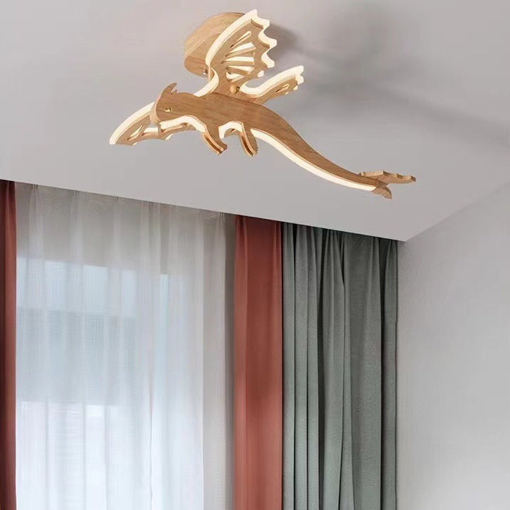 Lumière de plafond semi-encastrée LED en bois massif, fer et acrylique pour chambre d&