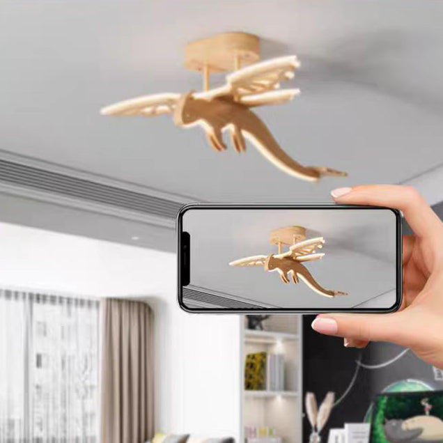 Lumière de plafond semi-encastrée LED en bois massif, fer et acrylique pour chambre d&