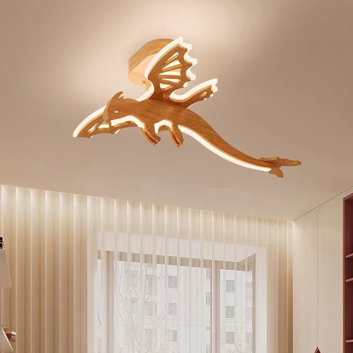 Lumière de plafond semi-encastrée LED en bois massif, fer et acrylique pour chambre d&