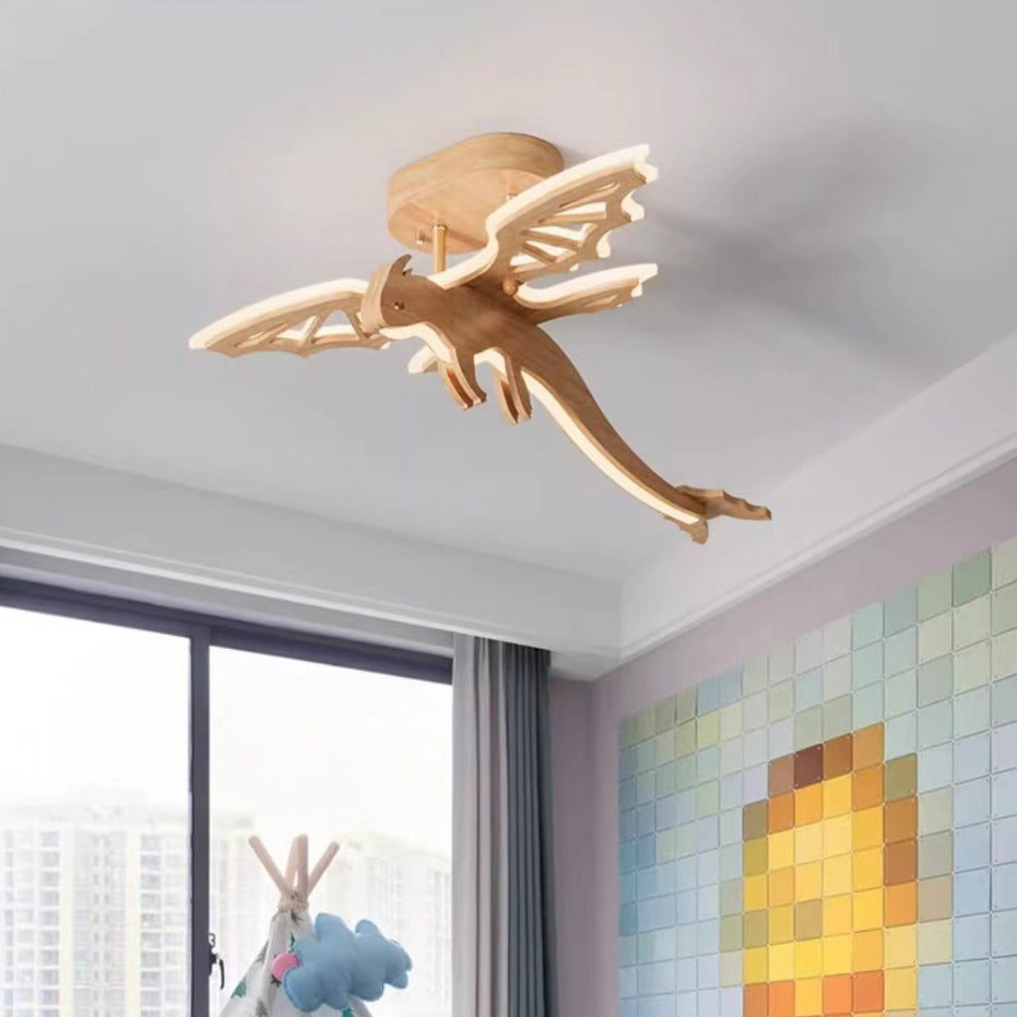 Lumière de plafond semi-encastrée LED en bois massif, fer et acrylique pour chambre d&
