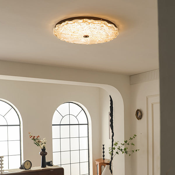 Luz de techo LED empotrada contemporánea retro redonda de encaje con lámina de oro de resina de hierro para sala de estar 