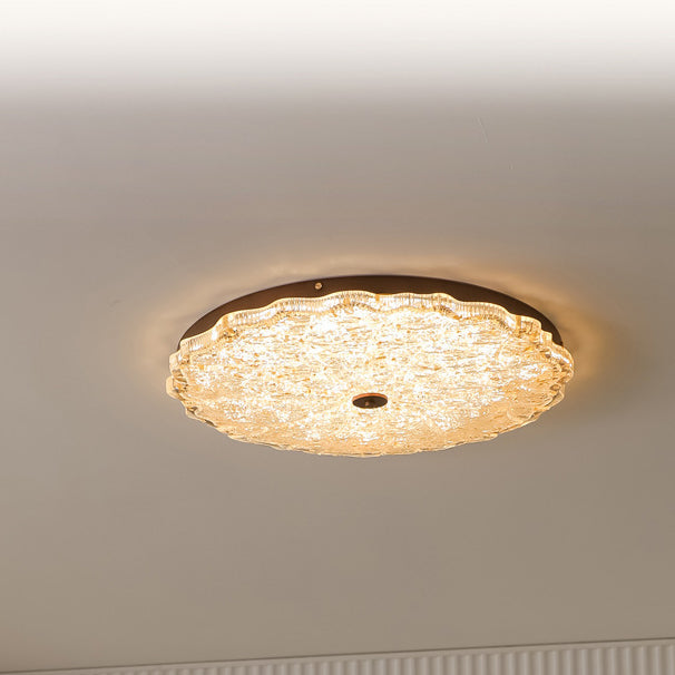 Luz de techo LED empotrada contemporánea retro redonda de encaje con lámina de oro de resina de hierro para sala de estar 