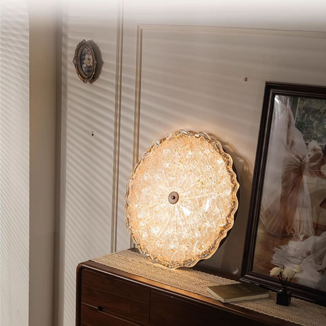Luz de techo LED empotrada contemporánea retro redonda de encaje con lámina de oro de resina de hierro para sala de estar 