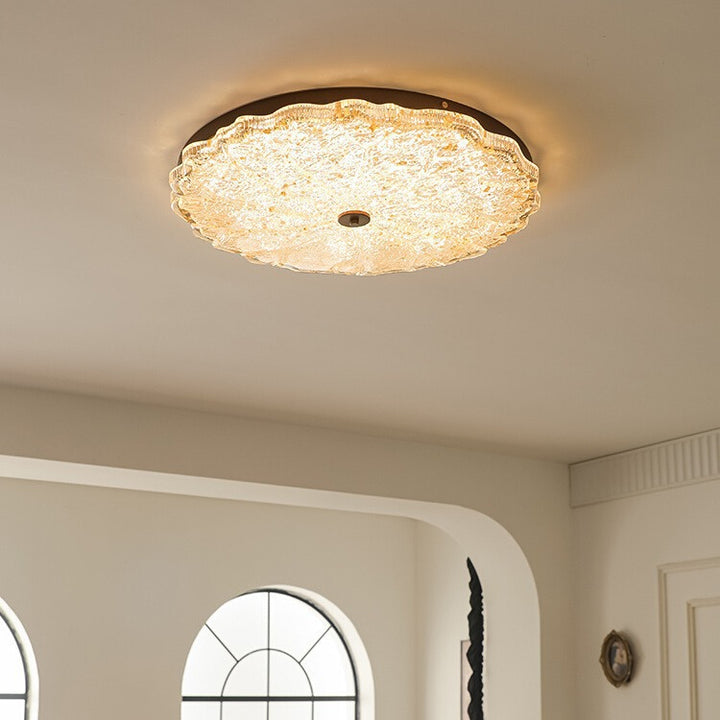 Luz de techo LED empotrada contemporánea retro redonda de encaje con lámina de oro de resina de hierro para sala de estar 