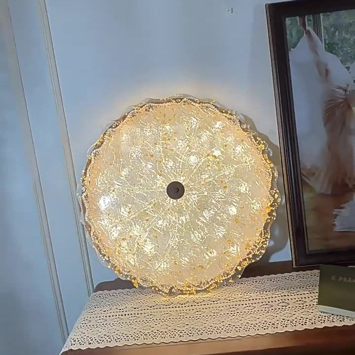 Luz de techo LED empotrada contemporánea retro redonda de encaje con lámina de oro de resina de hierro para sala de estar 