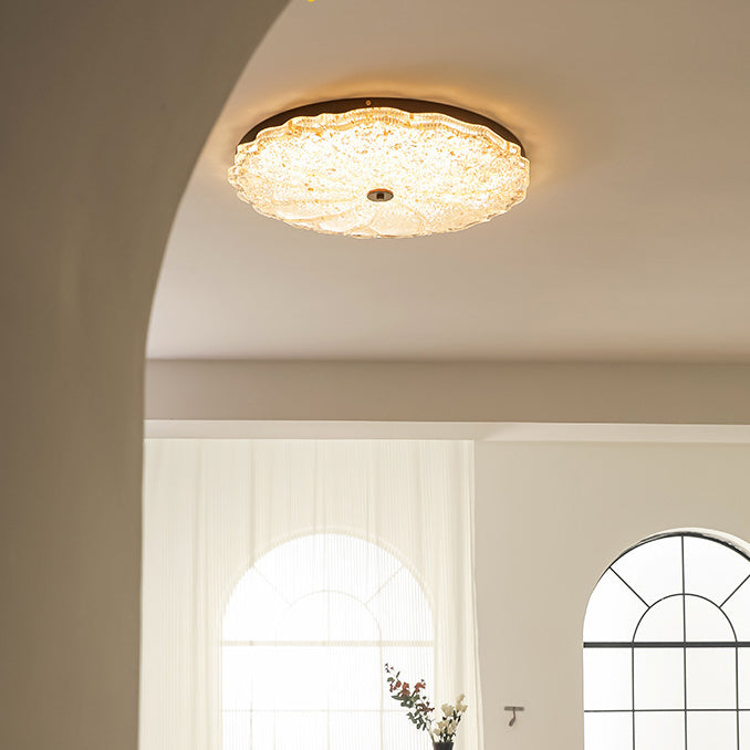 Luz de techo LED empotrada contemporánea retro redonda de encaje con lámina de oro de resina de hierro para sala de estar 