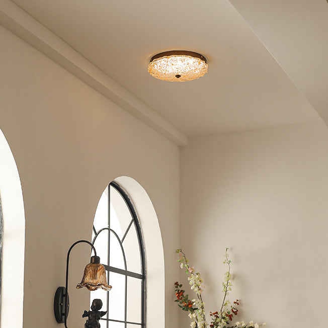 Luz de techo LED empotrada contemporánea retro redonda de encaje con lámina de oro de resina de hierro para sala de estar 