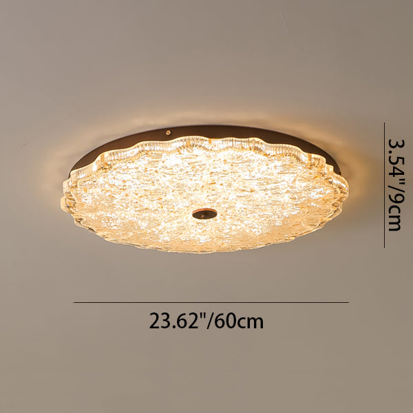 Luz de techo LED empotrada contemporánea retro redonda de encaje con lámina de oro de resina de hierro para sala de estar 