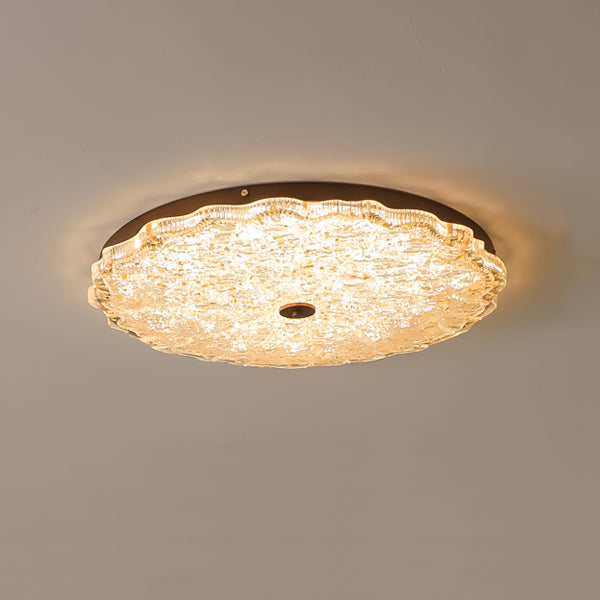 Luz de techo LED empotrada contemporánea retro redonda de encaje con lámina de oro de resina de hierro para sala de estar 