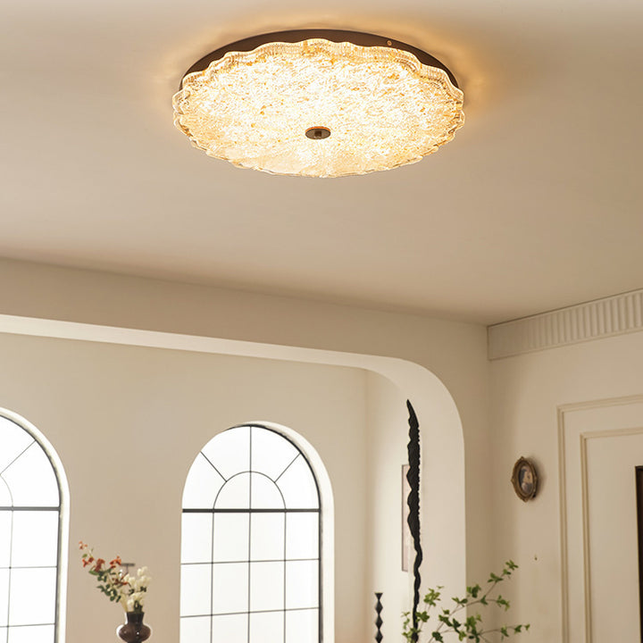 Luz de techo LED empotrada contemporánea retro redonda de encaje con lámina de oro de resina de hierro para sala de estar 
