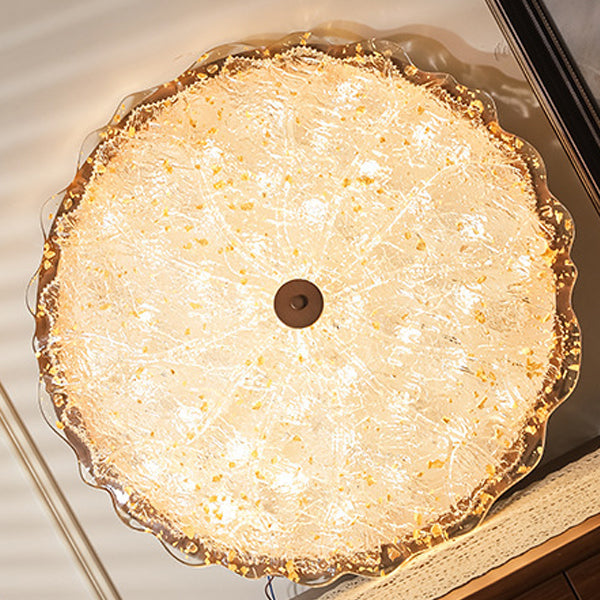 Luz de techo LED empotrada contemporánea retro redonda de encaje con lámina de oro de resina de hierro para sala de estar 