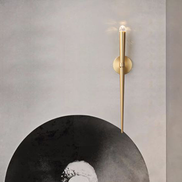 Lámpara de pared de 1 luz con forma de antorcha cilíndrica minimalista moderna de cobre y cristal para sala de estar 