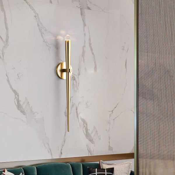 Lámpara de pared de 1 luz con forma de antorcha cilíndrica minimalista moderna de cobre y cristal para sala de estar 