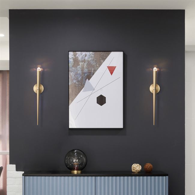 Lámpara de pared de 1 luz con forma de antorcha cilíndrica minimalista moderna de cobre y cristal para sala de estar 