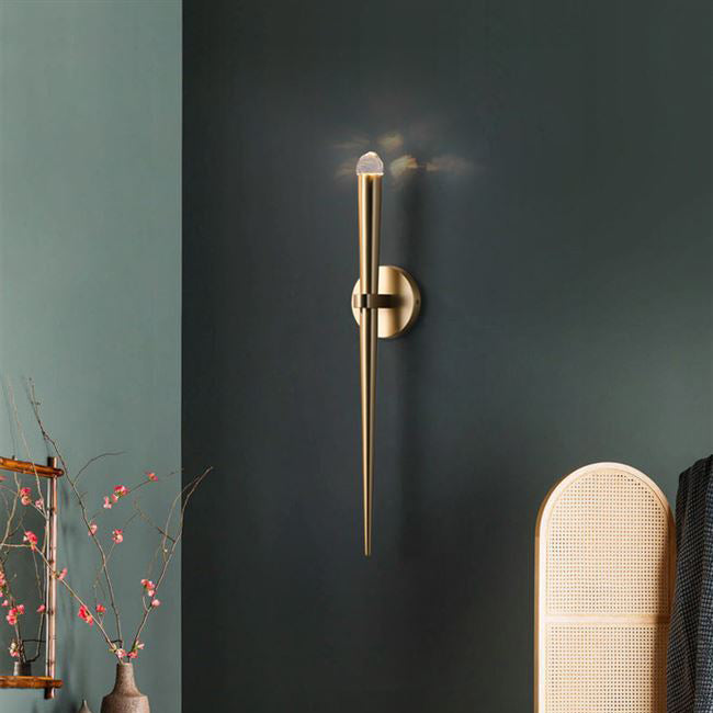 Lámpara de pared de 1 luz con forma de antorcha cilíndrica minimalista moderna de cobre y cristal para sala de estar 