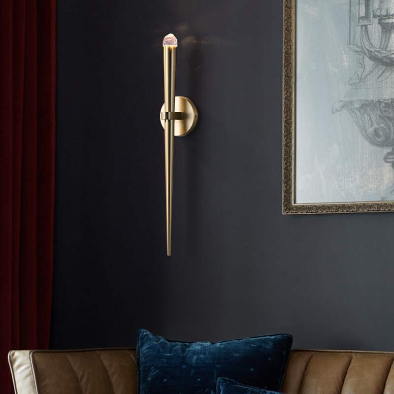 Lámpara de pared de 1 luz con forma de antorcha cilíndrica minimalista moderna de cobre y cristal para sala de estar 