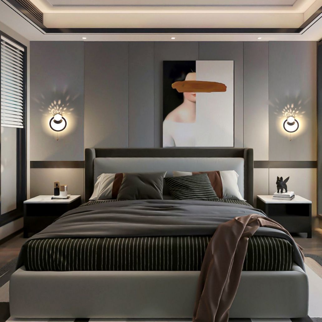 Zeitgenössische nordische runde Globus Eisen Aluminium Acryl LED Wandleuchte für Schlafzimmer 
