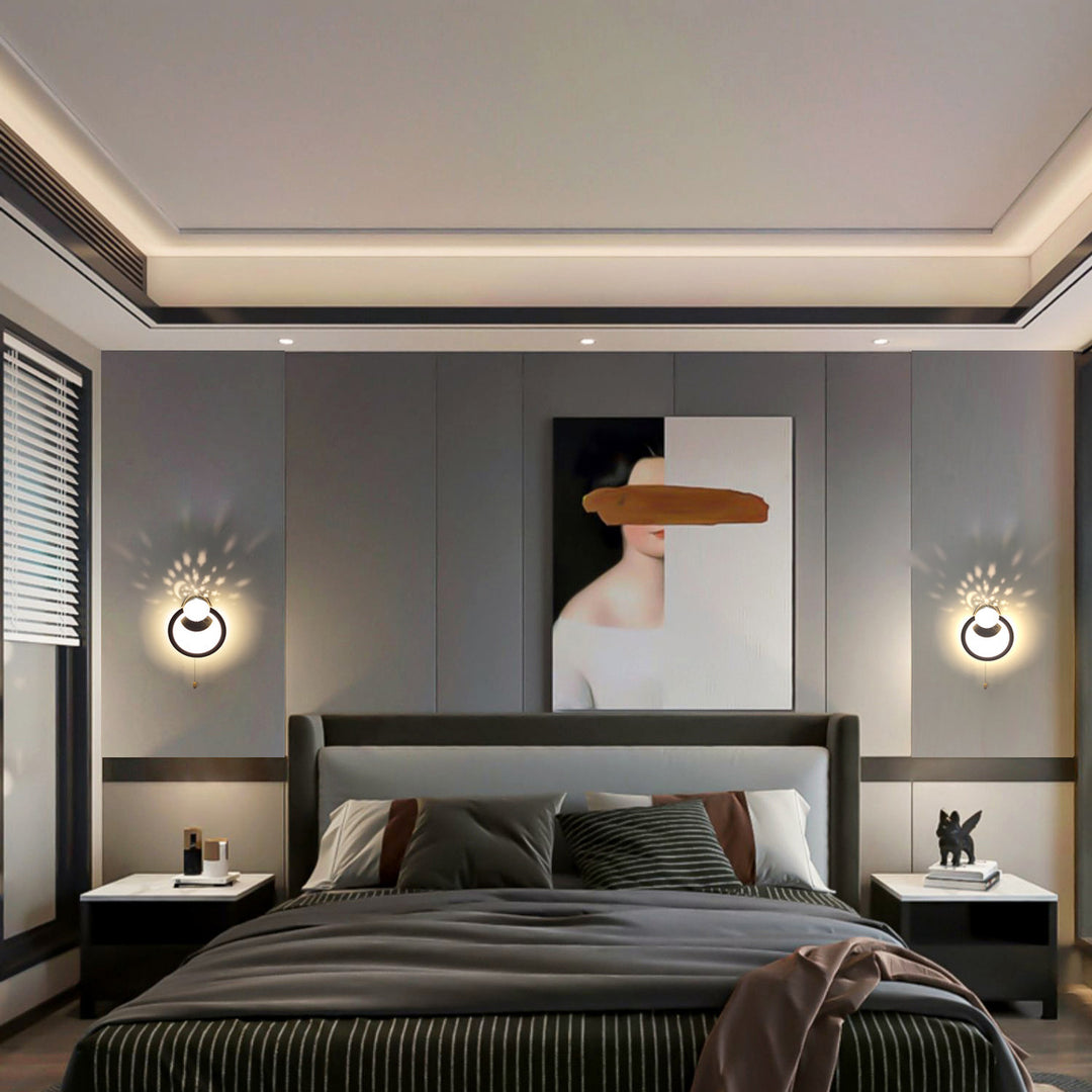 Zeitgenössische nordische runde Globus Eisen Aluminium Acryl LED Wandleuchte für Schlafzimmer 