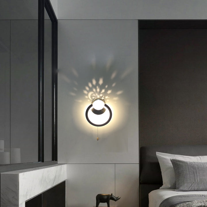 Zeitgenössische nordische runde Globus Eisen Aluminium Acryl LED Wandleuchte für Schlafzimmer 