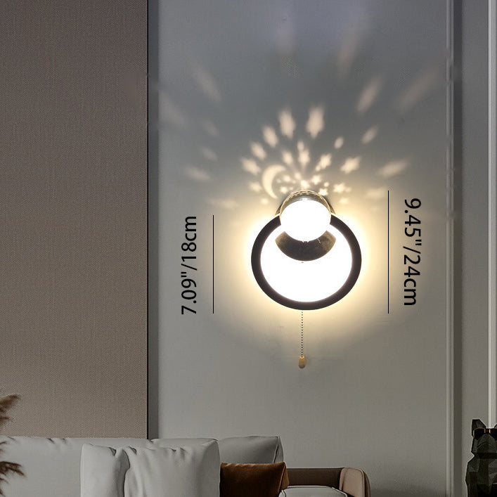 Zeitgenössische nordische runde Globus Eisen Aluminium Acryl LED Wandleuchte für Schlafzimmer 