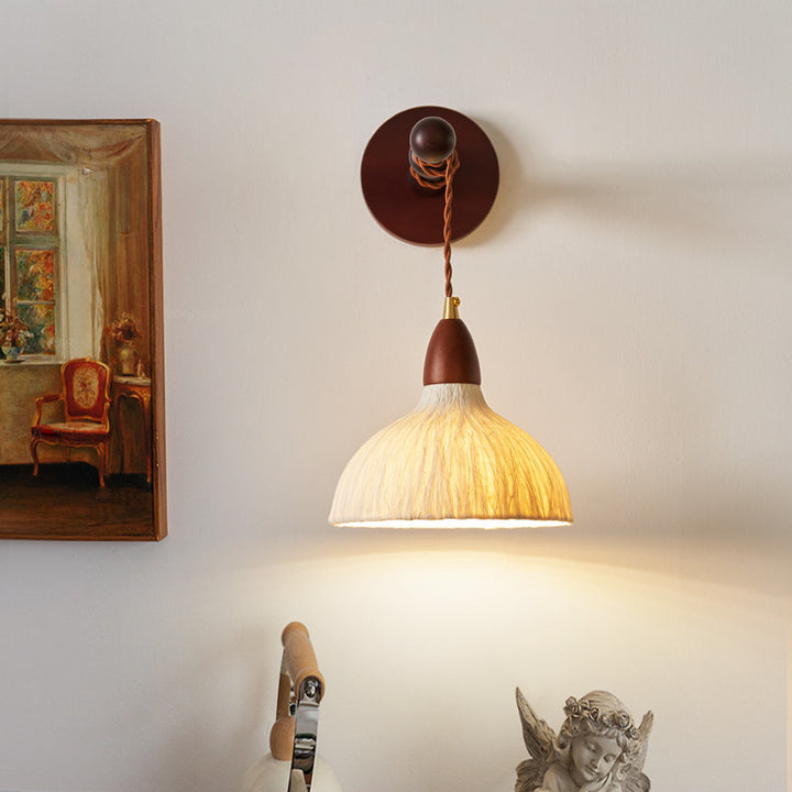 Pantalla de papel de arroz hecha a mano tradicional japonesa de cúpula redonda de madera, lámpara de pared de 1 luz para sala de estar 
