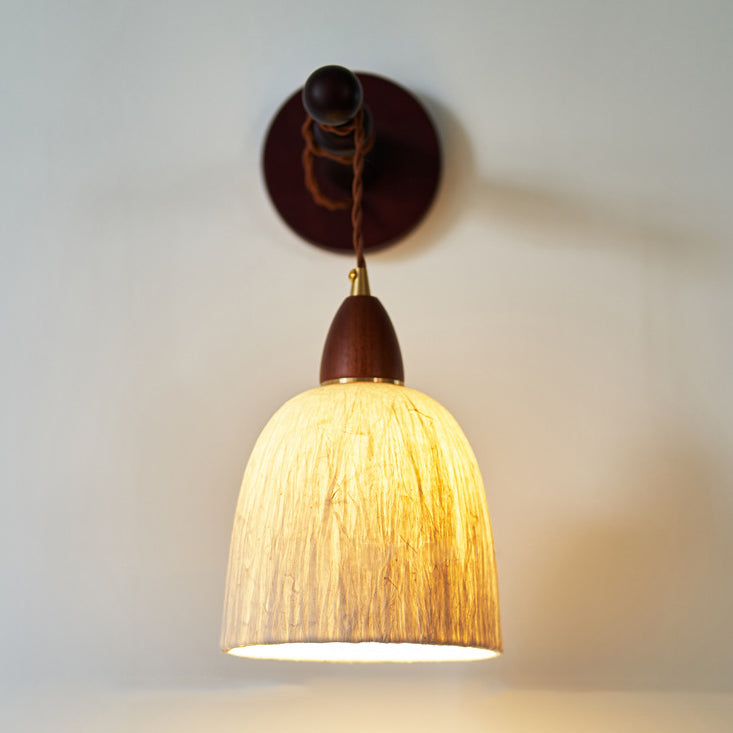 Pantalla de papel de arroz hecha a mano tradicional japonesa de cúpula redonda de madera, lámpara de pared de 1 luz para sala de estar 