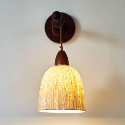 Traditional Japanese Round Dome Handmade Rice Paper Shade Wood 1-Light Wall Sconce Lamp For Living Room