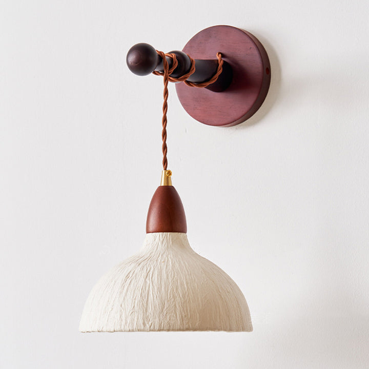 Pantalla de papel de arroz hecha a mano tradicional japonesa de cúpula redonda de madera, lámpara de pared de 1 luz para sala de estar 