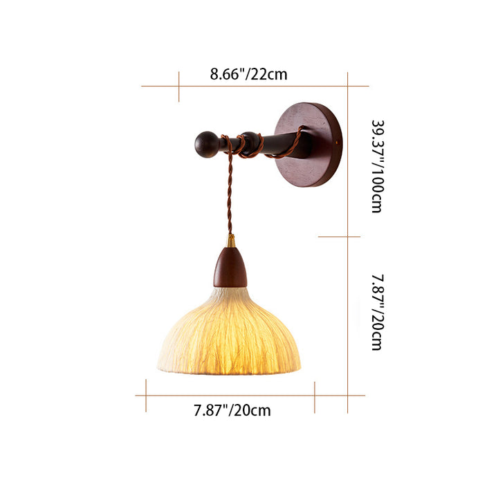 Pantalla de papel de arroz hecha a mano tradicional japonesa de cúpula redonda de madera, lámpara de pared de 1 luz para sala de estar 
