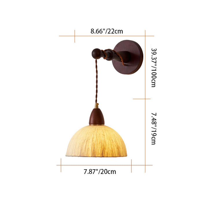 Traditionelle japanische runde Kuppel handgefertigter Reispapierschirm Holz 1-Licht Wandleuchte für Wohnzimmer 