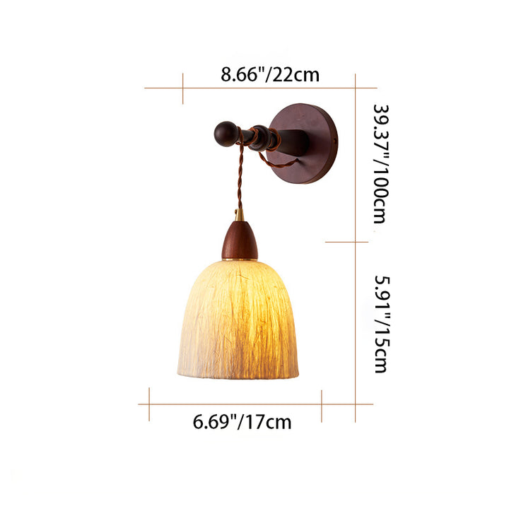 Pantalla de papel de arroz hecha a mano tradicional japonesa de cúpula redonda de madera, lámpara de pared de 1 luz para sala de estar 