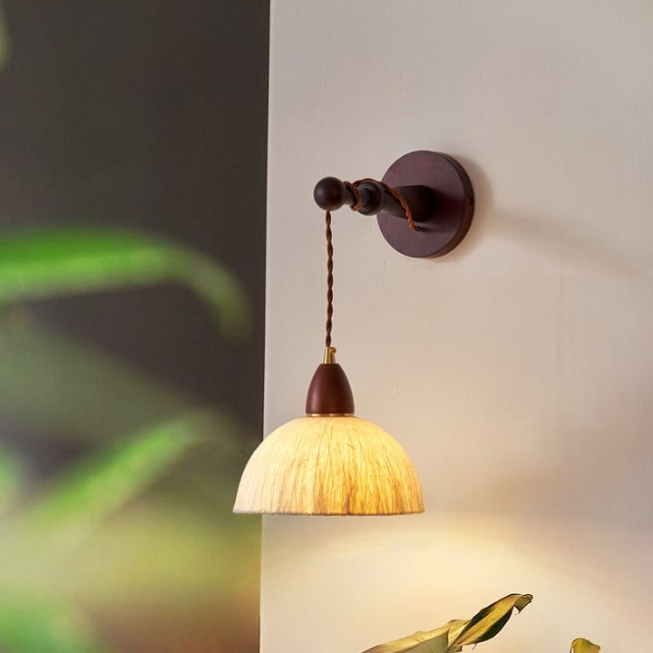 Traditionelle japanische runde Kuppel handgefertigter Reispapierschirm Holz 1-Licht Wandleuchte für Wohnzimmer 