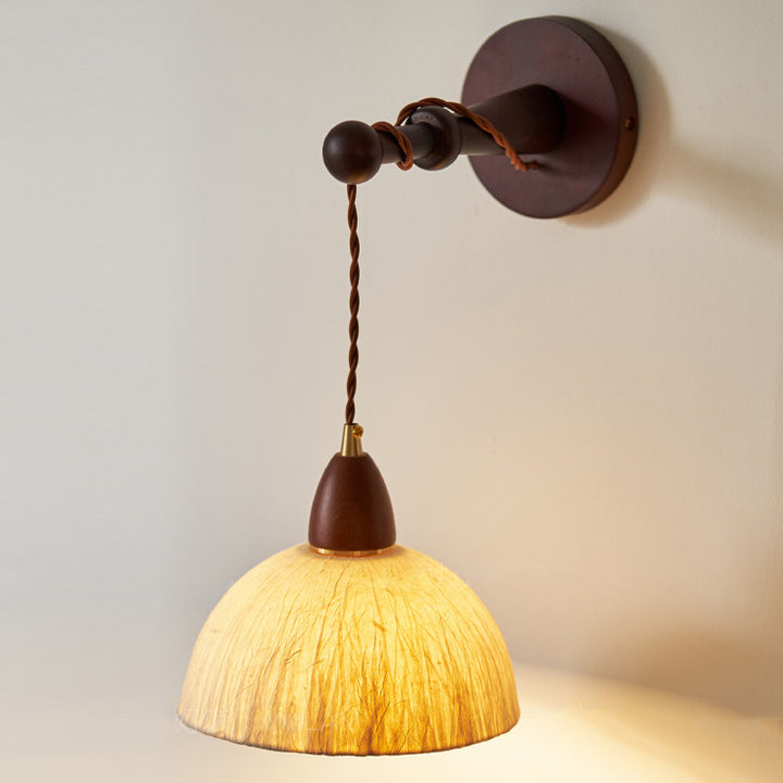 Traditionelle japanische runde Kuppel handgefertigter Reispapierschirm Holz 1-Licht Wandleuchte für Wohnzimmer 