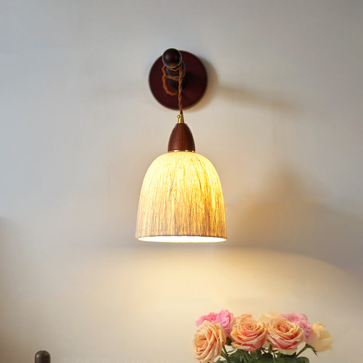 Traditionelle japanische runde Kuppel handgefertigter Reispapierschirm Holz 1-Licht Wandleuchte für Wohnzimmer 