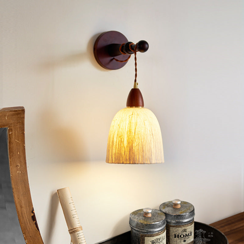 Pantalla de papel de arroz hecha a mano tradicional japonesa de cúpula redonda de madera, lámpara de pared de 1 luz para sala de estar 