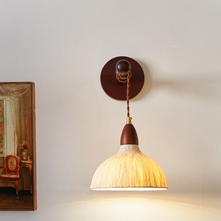 Pantalla de papel de arroz hecha a mano tradicional japonesa de cúpula redonda de madera, lámpara de pared de 1 luz para sala de estar 