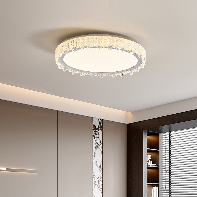 Moderna lámpara de techo LED de lujo redonda en forma de carámbano de hierro y acrílico para dormitorio 