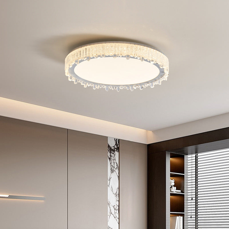 Moderna lámpara de techo LED de lujo redonda en forma de carámbano de hierro y acrílico para dormitorio 